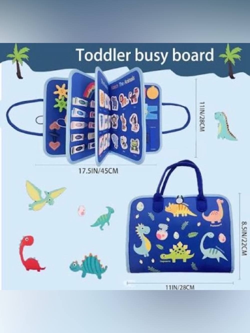 Dinosaur Toddler Busy Board Play set - Interactive Travel Toy